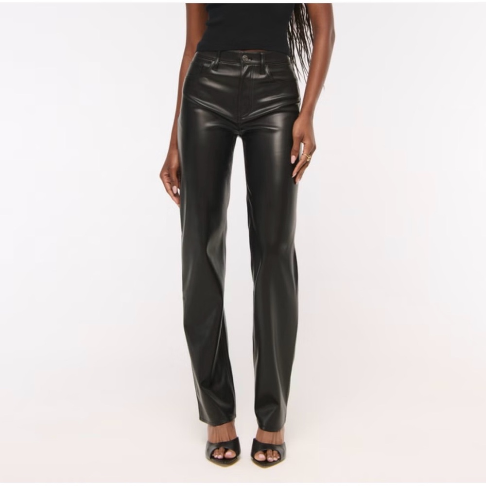 Abercrombie & Fitch Faux Leather Pants ’90s Straight Ultra High Rise Black 26S 2